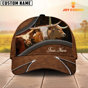 Joycorners Happiness Texas Longhorn Customized Farm Name 3D Classic Cap