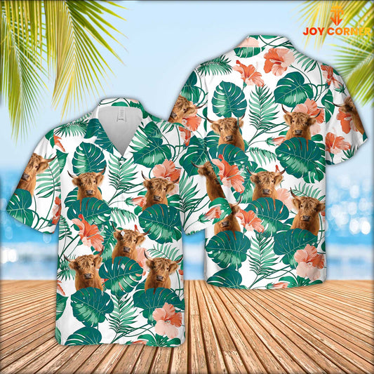 Joy Corners Highland Cattle Pattern 3D Men Hawaiian Shirt