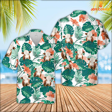 Joy Corners Hereford Cattle Pattern 3D Men Hawaiian Shirt