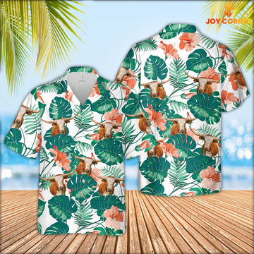 Joy Corners Texas Longhorn Pattern 3D Men Hawaiian Shirt