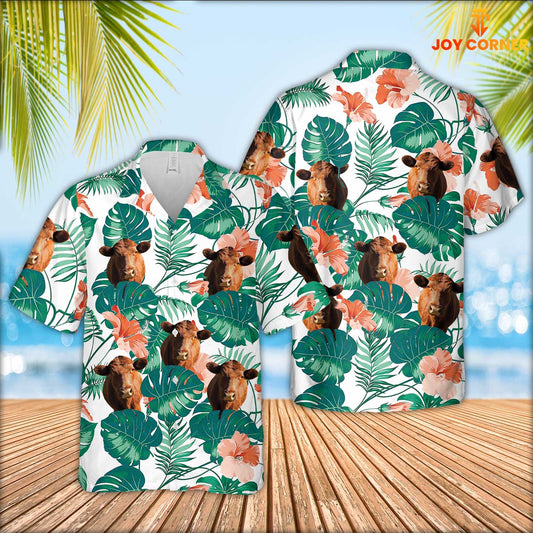 Joy Corners Red Angus Pattern 3D Men Hawaiian Shirt