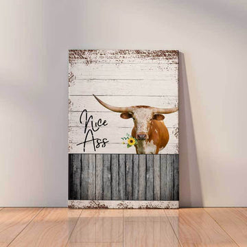 Joycorners Framed Canvas Wall Decor Funny Texas Longhorn Sunflower Bathroom Farmhouse Bathroom Wall Art For RestroomCanvas Prints, Wall Art