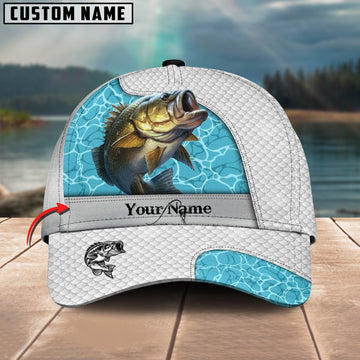 Joycorners Custom Name Bass Fishing White Blue Water 3D Classic Cap