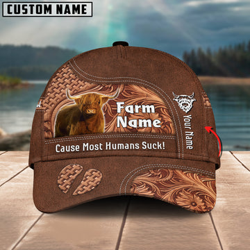 Joycorners Highland Customized Name And Farm Name Leather Carving 3D Classic Cap