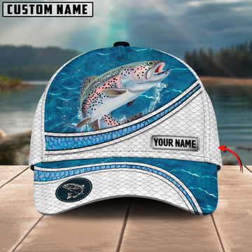 Joycornerss Custom Name Salmon Fishing Blue Water Pattern 3D Classic Cap