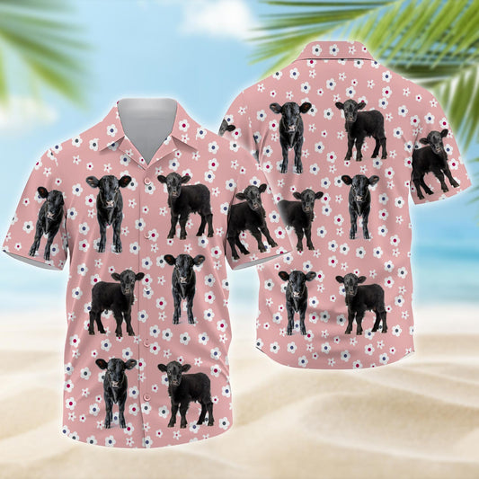 Joy Corners Black Angus Baby Light Pink Pattern 3D Hawaiian Shirt