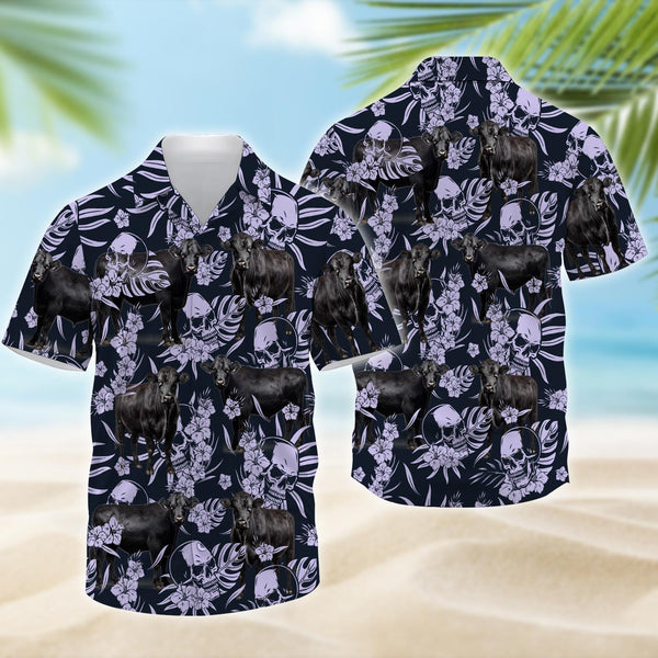Joy Corners Black Angus Black Skull Pattern 3D Hawaiian Shirt