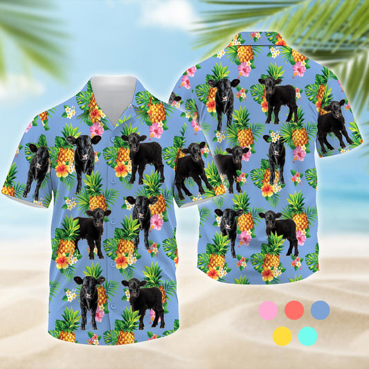 Joy Corners Black Angus Baby Pineapple Sierra Blue Pattern 3D Hawaiian Shirt