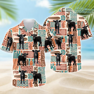 Joy Corners Black Angus Baby Tiki Tribal Pattern 3D Hawaiian Shirt