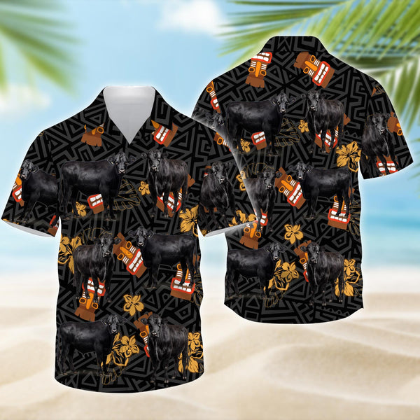 Joy Corners Black Angus Black Tiki Tribal Pattern 3D Hawaiian Shirt