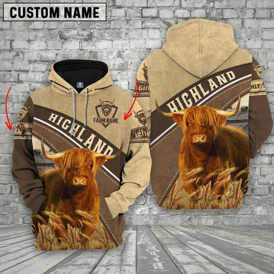 Joycorners Farm Custom Name Highland Cattle 3D Printed Hoodie