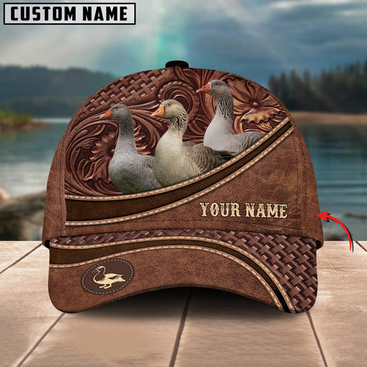 Joycorners Pilgrim Geese Personalized Name Brown Carving Leather Pattern 3D Classic Cap