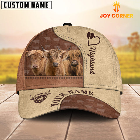 Joycorners Customized Name Highland Cattle Happiness Brown Yellow Cap