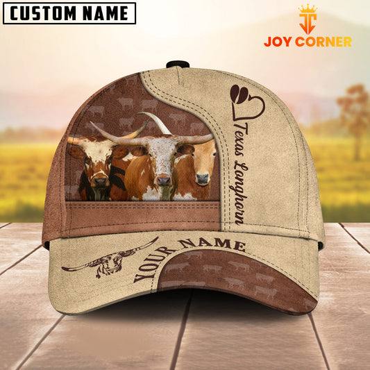 Joycorners Customized Name Texas Longhorn Happiness Brown Yellow Cap