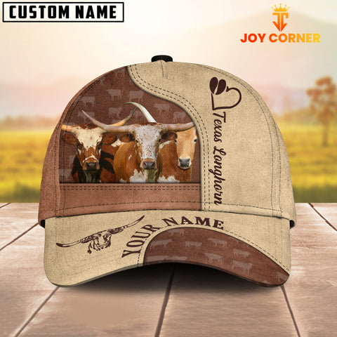 Joycorners Customized Name Texas Longhorn Happiness Brown Yellow Cap