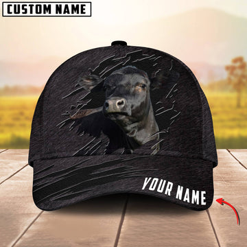 Joycorners Customized Name Black Angus Leather Pattern 3D Classic Cap