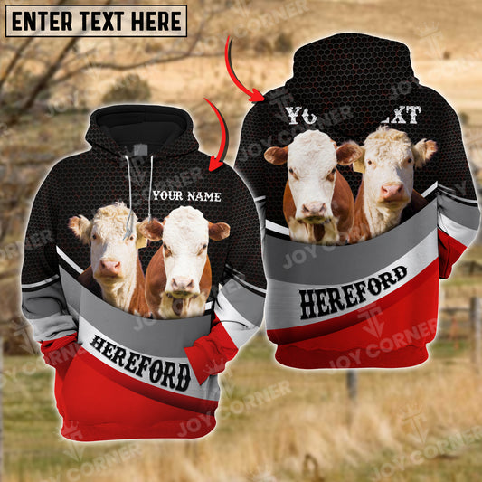 Joycorners Farm Hereford Cattle Custom Name And Farm name Metal Pattern 3D Printed Hoodie