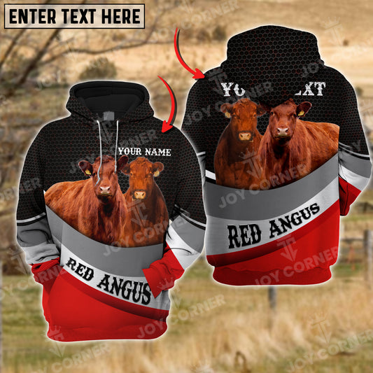 Joycorners Farm Red Angus Custom Name And Farm name Metal Pattern 3D Printed Hoodie