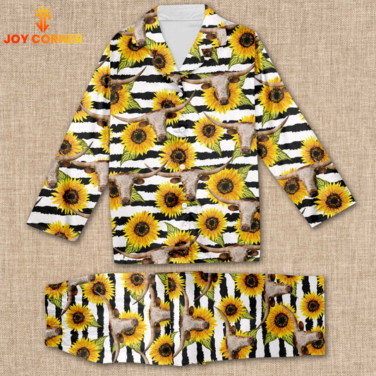 Joycorners Texas Longhorn With Sun Flower Pattern 3D Pajamas