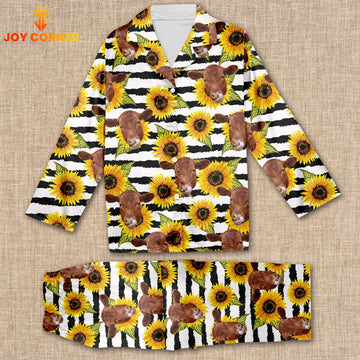 Joycorners Red Angus With Sun Flower Pattern 3D Pajamas