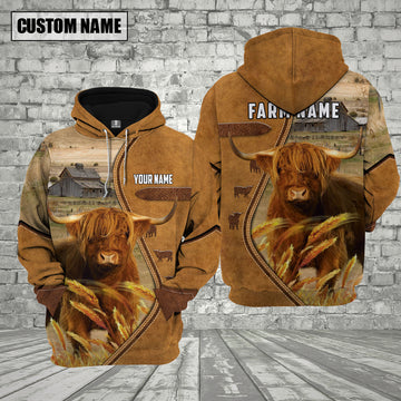 Joycorners Personalized Name And Farm Name Highland Cattle 3D Hoodie