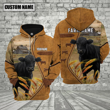 Joycorners Personalized Name And Farm Name Black Angus Cattle 3D Hoodie