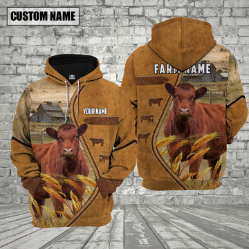 Joycorners Personalized Name And Farm Name Red Angus Cattle 3D Hoodie