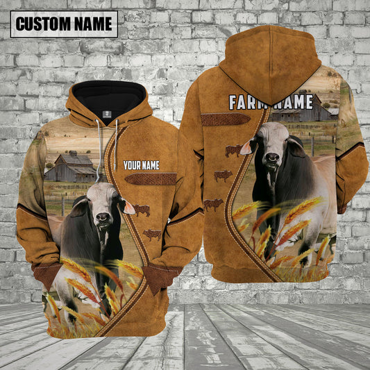 Joycorners Personalized Name And Farm Name Brahman Cattle 3D Hoodie