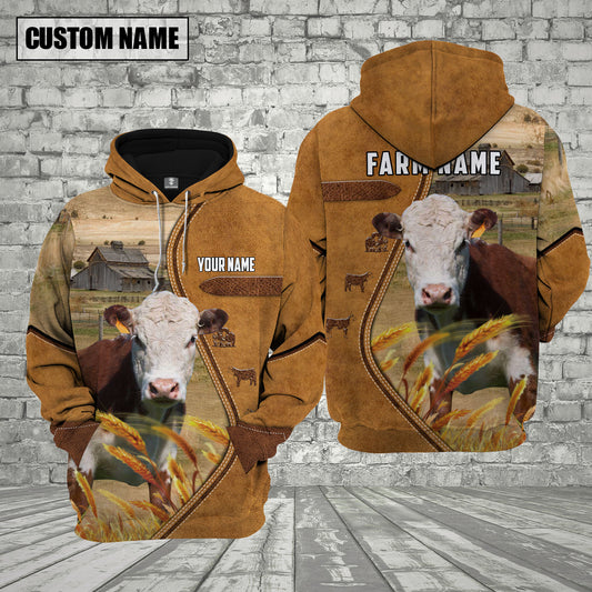 Joycorners Personalized Name And Farm Name Hereford Cattle 3D Hoodie