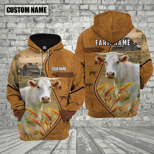 Joycorners Personalized Name And Farm Name Charolais Cattle 3D Hoodie