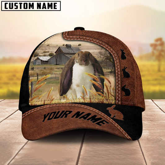 Joycorners Custom Name Lop Eared Rabbit Brown Black Leather Pattern Cap