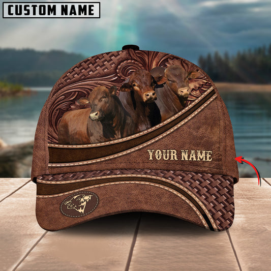 Joycorners Beefmaster Personalized Name Brown Carving Leather Pattern 3D Classic Cap