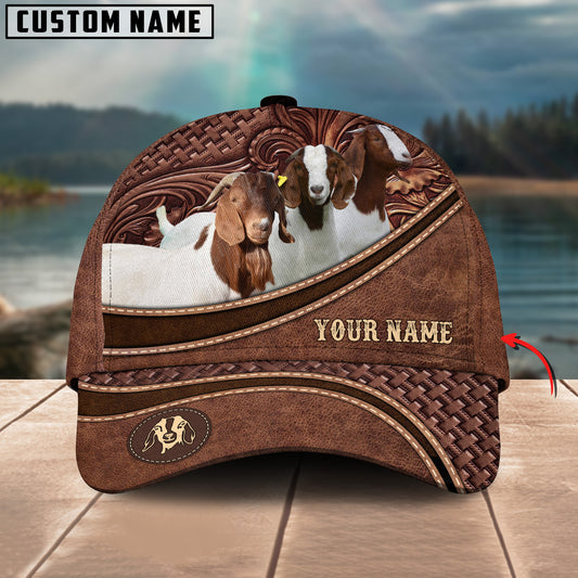 Joycorners Boer Goat Personalized Name Brown Carving Leather Pattern 3D Classic Cap