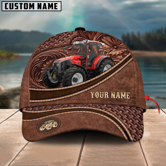 Joycorners Tractor Personalized Name Brown Carving Leather Pattern 3D Classic Cap