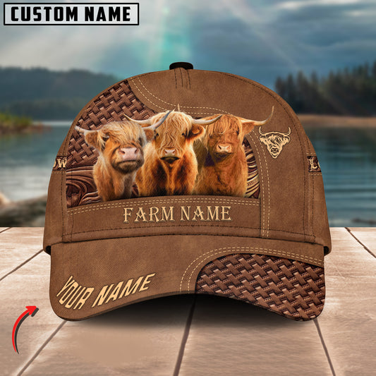 Joycorners Highland Farm Name And Your Name Leather Pattern 3D Classic Cap