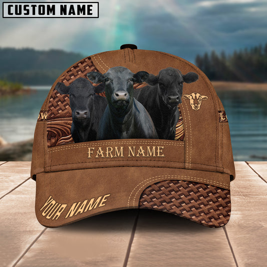 Joycorners Black Angus Farm Name And Your Name Leather Pattern 3D Classic Cap