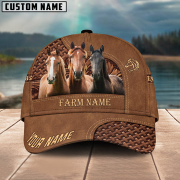 Joycorners Horse Farm Name And Your Name Leather Pattern 3D Classic Cap