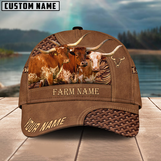 Joycorners Texas Longhorn Farm Name And Your Name Leather Pattern 3D Classic Cap