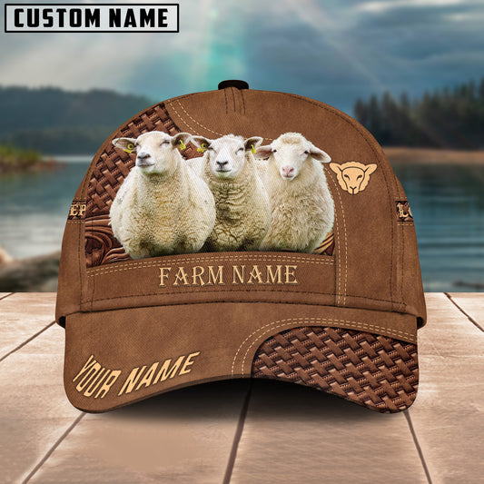 Joycorners Sheep Farm Name And Your Name Leather Pattern 3D Classic Cap