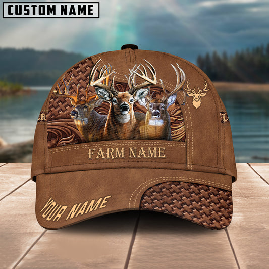 Joycorners Deer Farm Name And Your Name Leather Pattern 3D Classic Cap