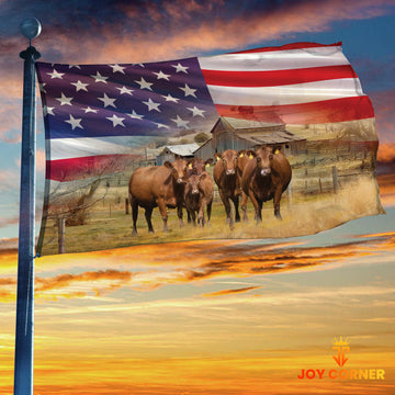 Joycorners Red Angus America 3D Button Flag