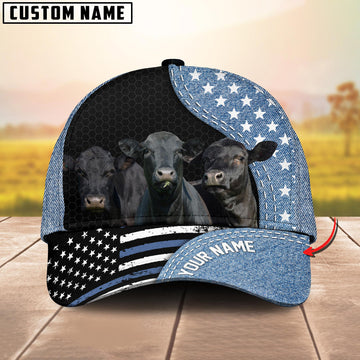 Joycorners Customized Name Black Angus Jean Pattern US Flag Cap