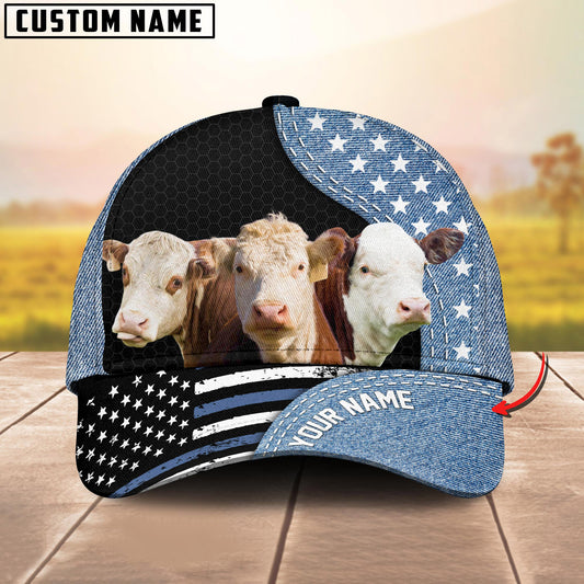 Joycorners Customized Name Hereford Jean Pattern US Flag Cap