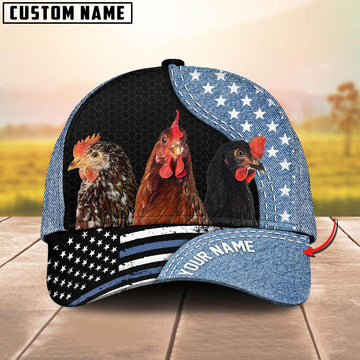 Joycorners Customized Name Chicken Jean Pattern US Flag Cap