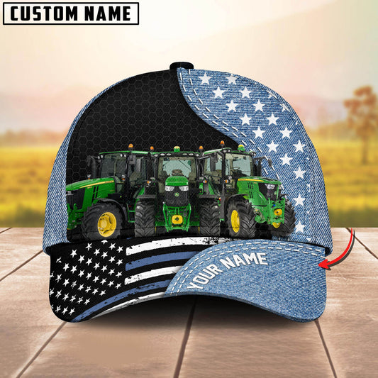 Joycorners Customized Name Tractor Jean Pattern US Flag Cap