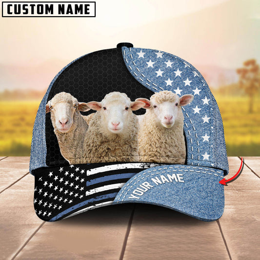 Joycorners Customized Name Sheep Jean Pattern US Flag Cap