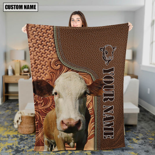 Joycorners Custom Name Simmental Cattle Leather Carving Blanket