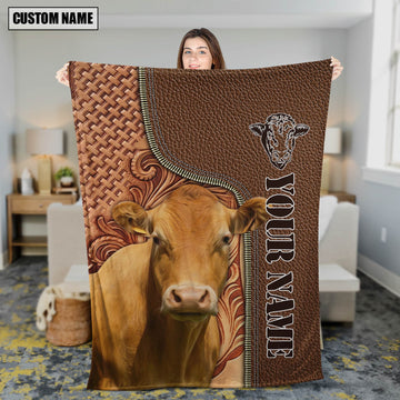 Joycorners Custom Name Limousin Cattle Leather Carving Blanket