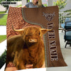 Joycorners Custom Name Highland Cattle Leather Carving Blanket