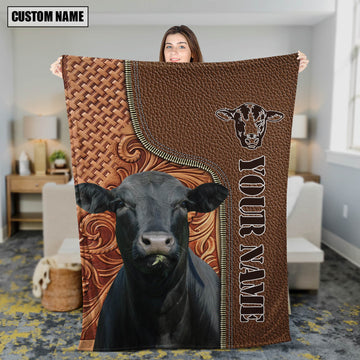 Joycorners Custom Name Black Angus Leather Carving Blanket